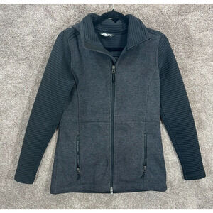 The North Face Sweater Jacket Womens Small Gray Full Zip Hooded Pockets Zip